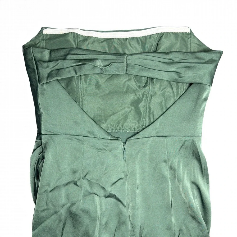 Azazie Womens Strapless Cowl Neck Satin Sage Green High‎ Slit Maxi Dress Gown A4